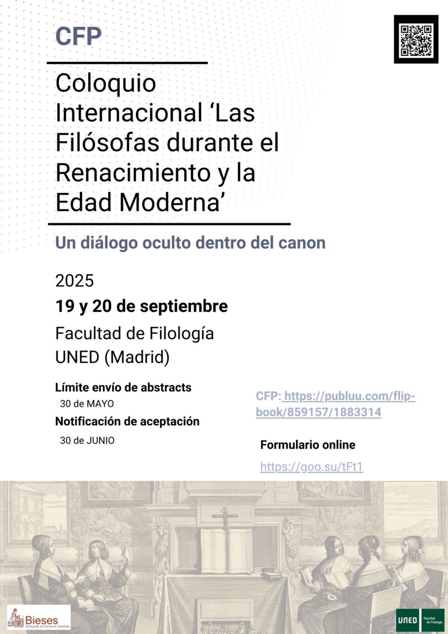 PRIMERA CIRCULAR – CFP Coloquio Internacional Las Filósofas durante el Renacimiento y la Edad Moderna: un diálogo oculto dentro del canon – 19 y 20 de septiembre 2025